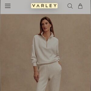 Varley Half Zip Sweat in Ivory Marl with Gold Hardware